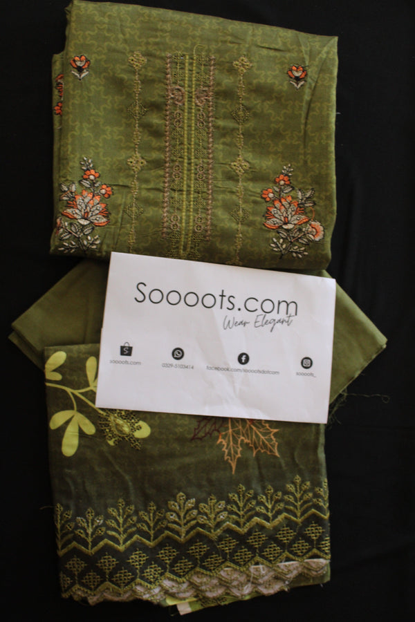 3 PC Embroidered Digital Print Linen