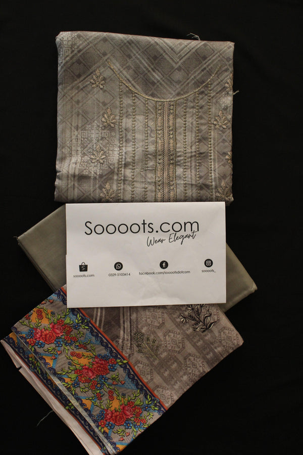 3 PC Embroidered Digital Print Linen