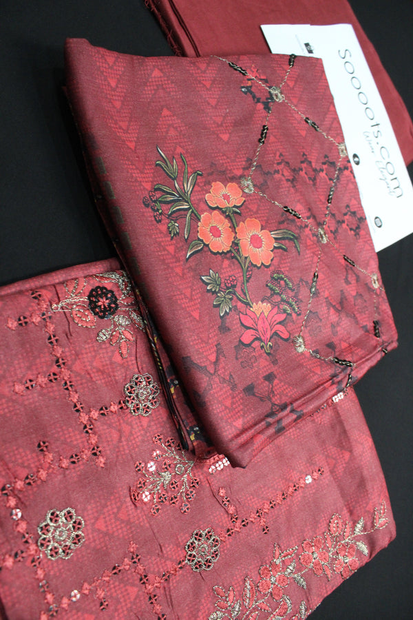 3 PC Embroidered Digital Print Linen